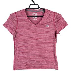 Mens Adidas Heather Red Ultimate Tee Shirt Short Sleeve V Neck Polyester Size L